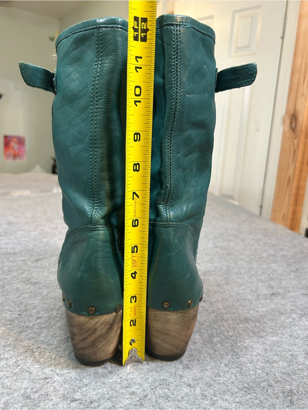 BRONX Wedge buttery teal leather boots studded Round Toe Leather Shoes W 10 eu 4 - Picture 13 of 16